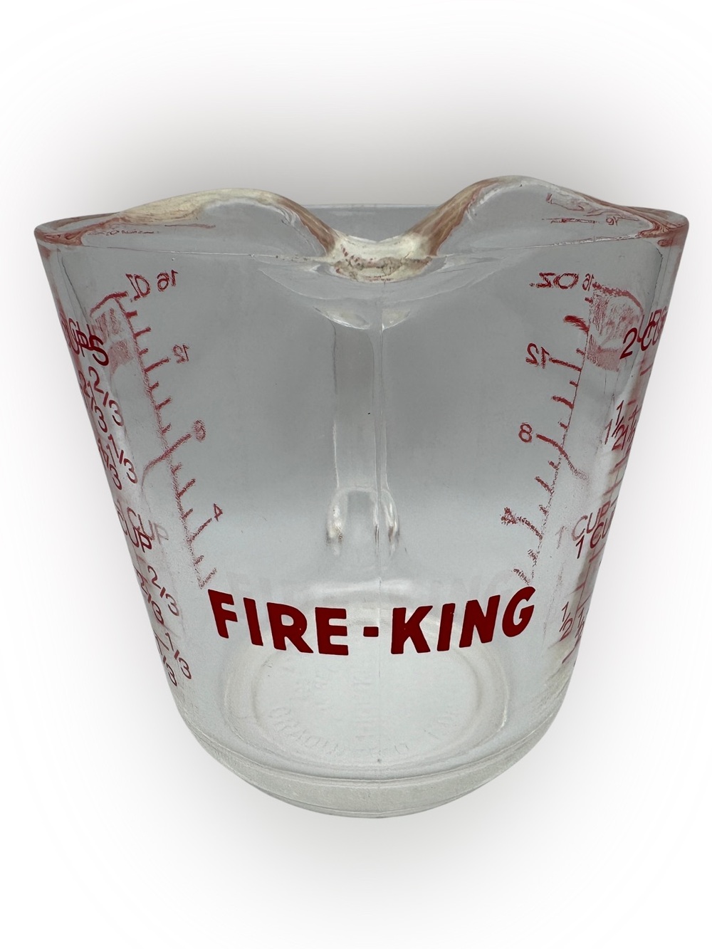 Vintage Fire-King 2 Cup 1 Pint Glass Measuring Cup Red Lettering USA Kitchen